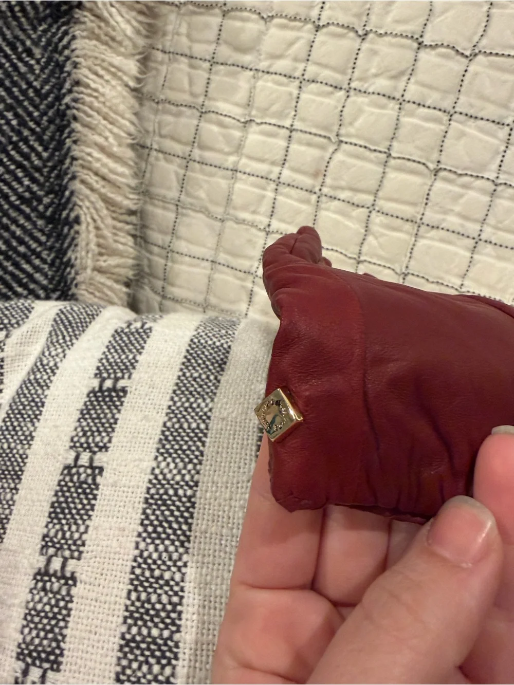 Cole Haan Leather Whipstitch Gloves Cashmere Wool Lined NWT Large